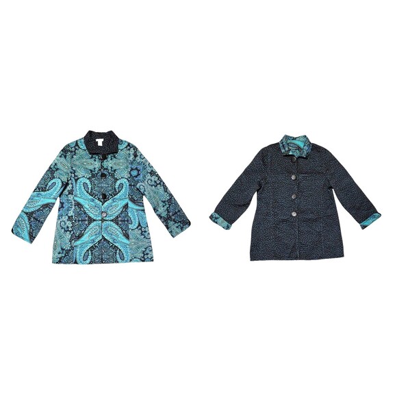 PATTY KIM Jackets & Blazers - PATTY KIM Women's Jacket Blue Multi Paisley Polka Dot Reversible Sz Large Coat